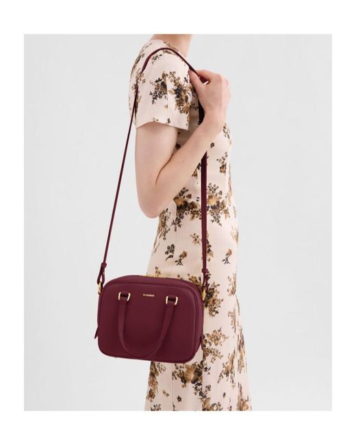 Jil Sander Red Vision Small Small-Sized Leather Crossbody Bag With Embossed Logo