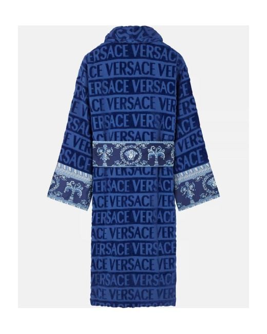 Versace Blue All-Over Motif Belted Bathrobe for men