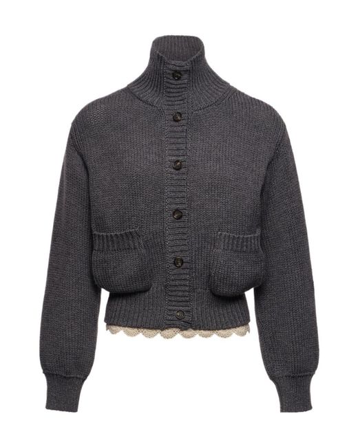Magda Butrym Gray High Neck Pocket Cardigan