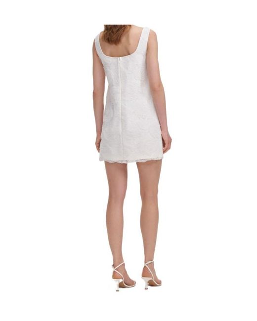 Self-Portrait White Square-Neck Sleeveless Mini Dress