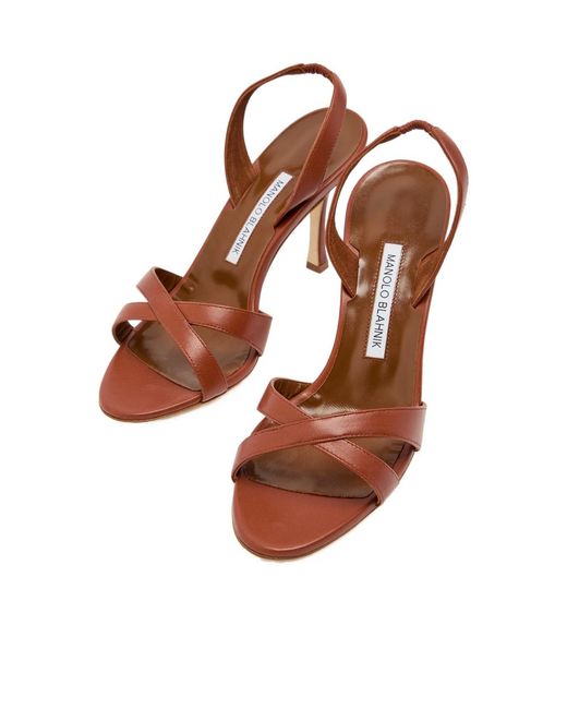 Manolo Blahnik Brown Cross-Strap Stiletto Sandals
