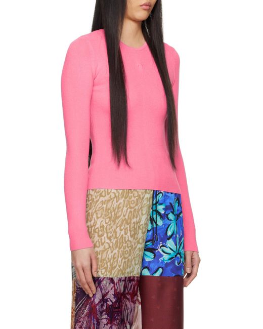 MARINE SERRE Pink Long-Sleeved Ribbed Sweater