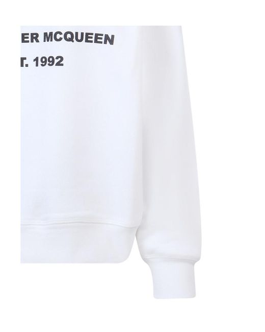 McQueen White Logo Printed Crewneck Sweatshirt