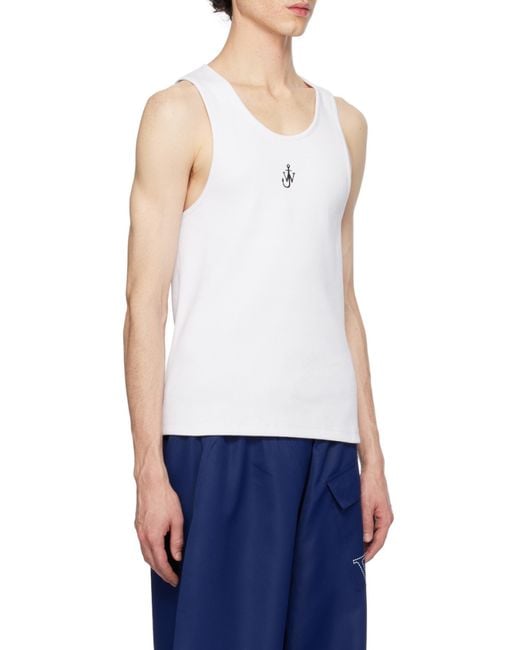 J.W. Anderson White Jw Anderson Logo-Embroidered Ribbed-Knit Sleeveless Tank Top for men
