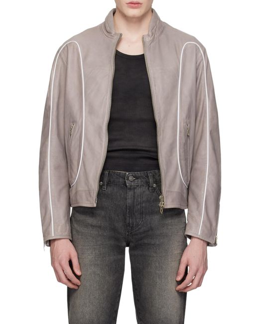 DIESEL Gray Leather Biker Jacket for men
