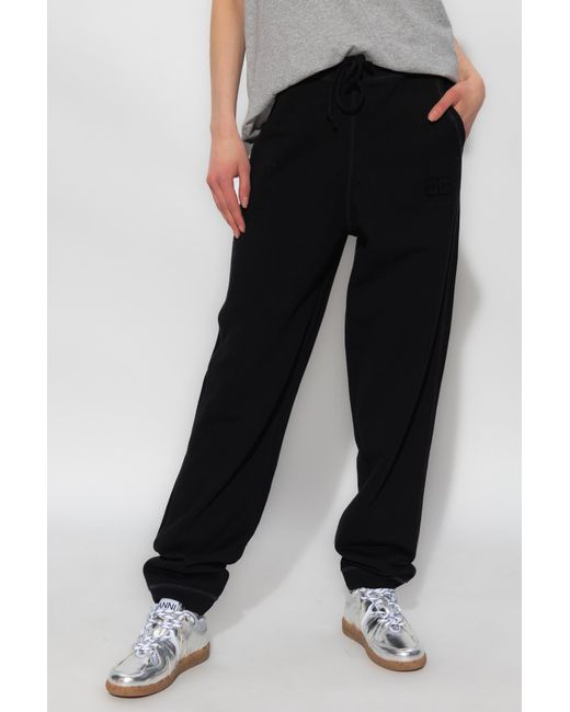 Ganni Black Logo-Embroidered Trousers