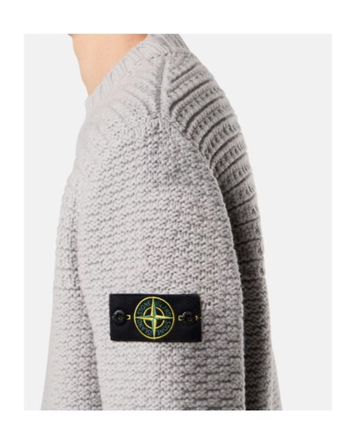 Stone Island Gray Mock Neck Sweater With Wide Ribbed Trims for men