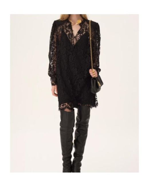 Chloé Black Floral-Lace High-Neck Dress
