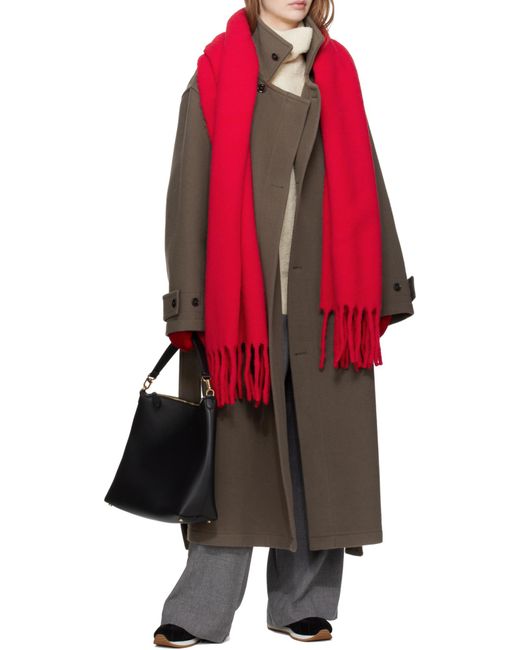 Totême  Red Fuzzy Fringed Scarf