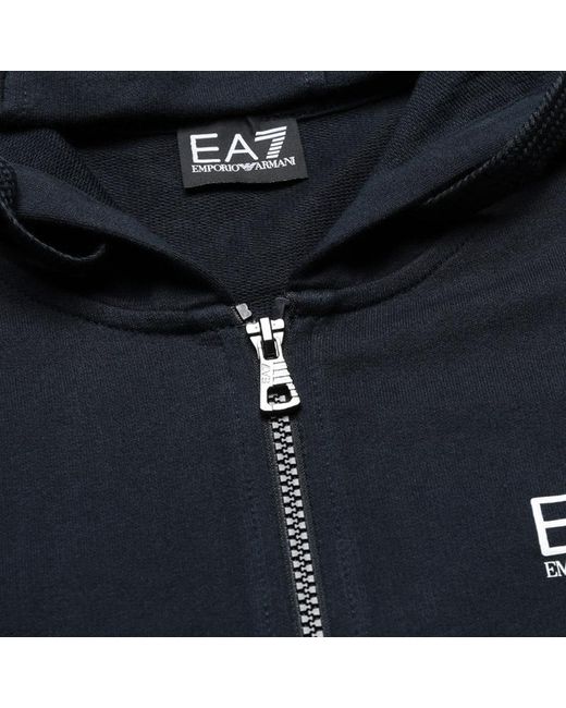 EA7 Blue Logo-Printed Hooded Hoodie for men