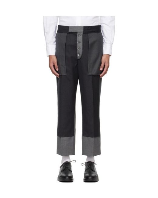 Thom Browne Gray Deconstructed-Design Twill Straight-Leg Trousers for men
