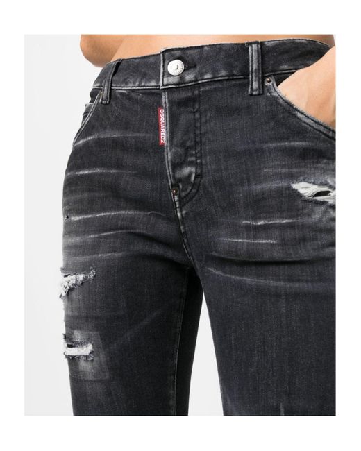DSquared² Gray Straight-Leg Distressed Skinny Jeans
