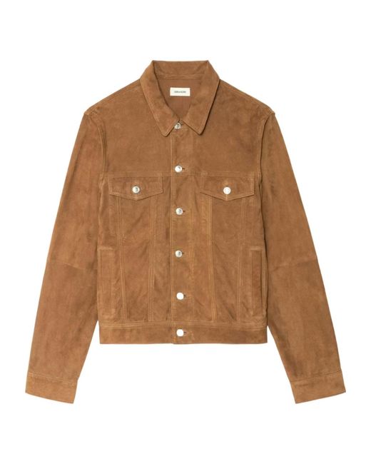 Zadig & Voltaire Brown Button-Fastening Suede Jacket for men