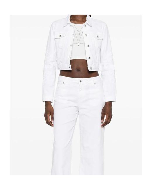 ERMANNO FIRENZE White Embroidered Cropped Denim Jacket
