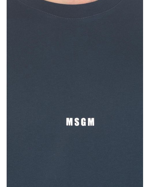 MSGM Blue Logo-Print Long-Sleeve Cotton T-Shirt for men
