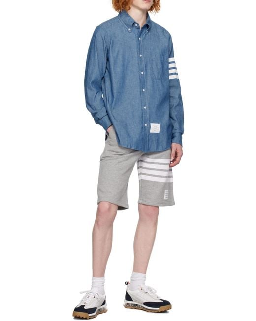 Thom Browne Blue Bar Long Sleeved Shirt for men