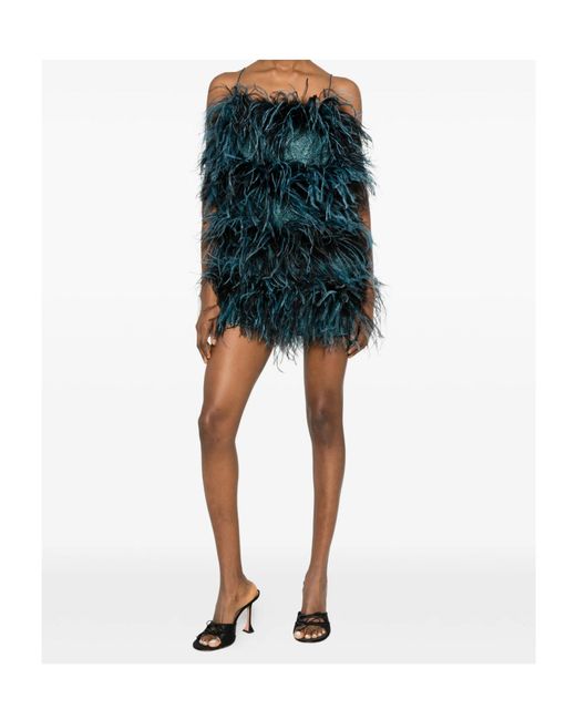 Oseree Green Feathered Mini Dress
