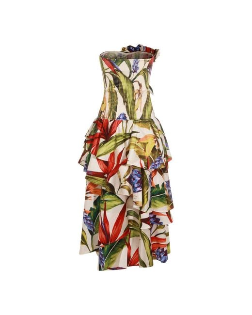 Farm Rio White Florart Ruffled Midi Dress