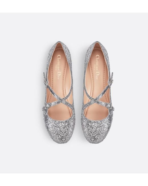 Dior White Glitter Mary Jane Ballet Flats