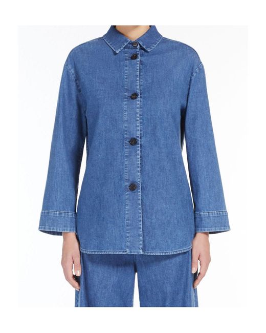 Max Mara Blue Long-Sleeved Stretch Denim Shirt