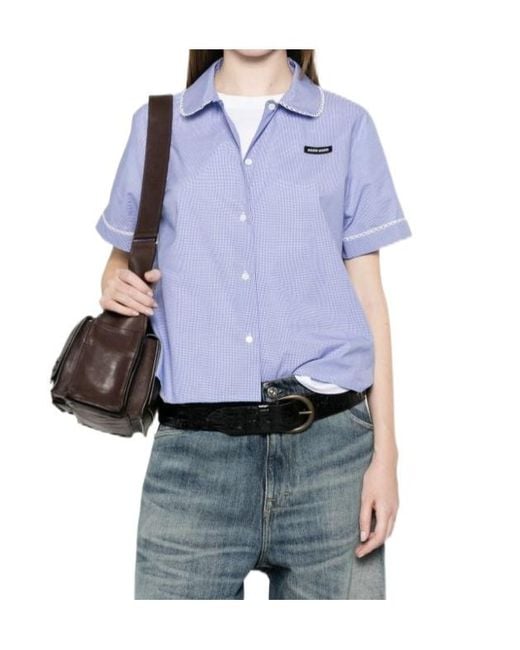 Miu Miu Blue Short-Sleeved Checked Shirt