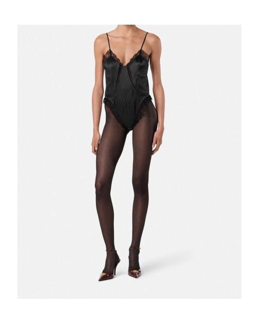 Versace Black Lace-Detailed Bodysuit