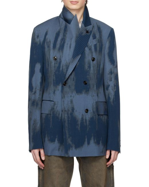 Amiri Blue Faded Doubled-Breasted Blazer for men