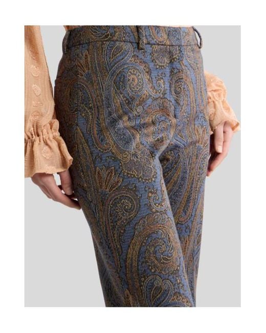 Etro Gray Fit-And-Flare Cotton-Blend Jacquard Trousers With Paisley Motif