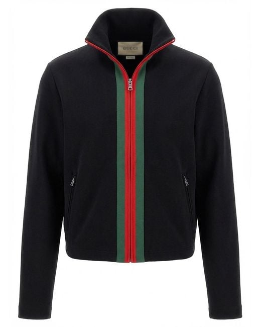 Gucci Blue Stretch Nylon Zip Jacket With Web for men