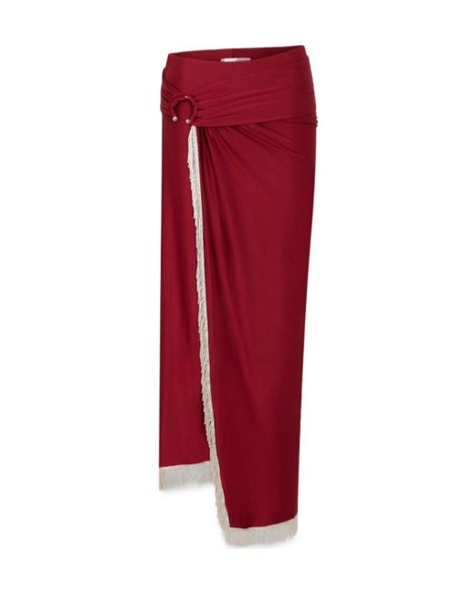 Rabanne Red Draped Fringed Midi Skirt