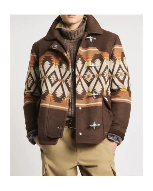 Fay Brown Geometric-Pattern Toggle-Fastening Jacket for men