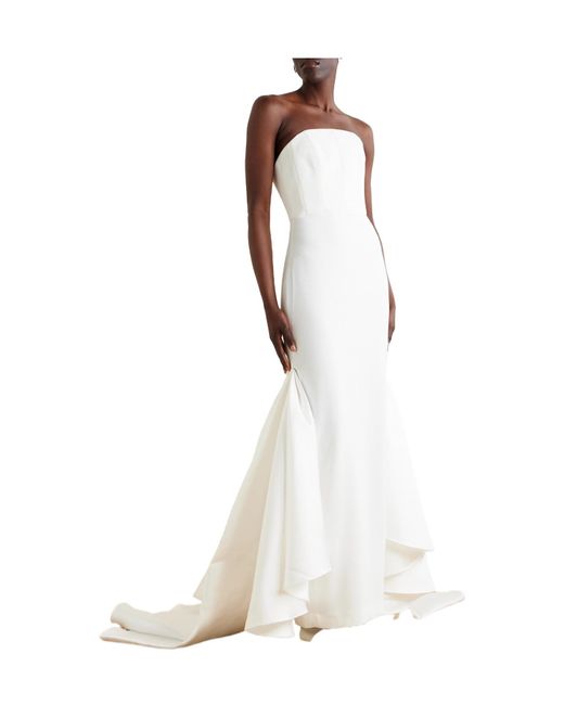 Solace London White Jodi Strapless Crepe And Satin-Twill Gown