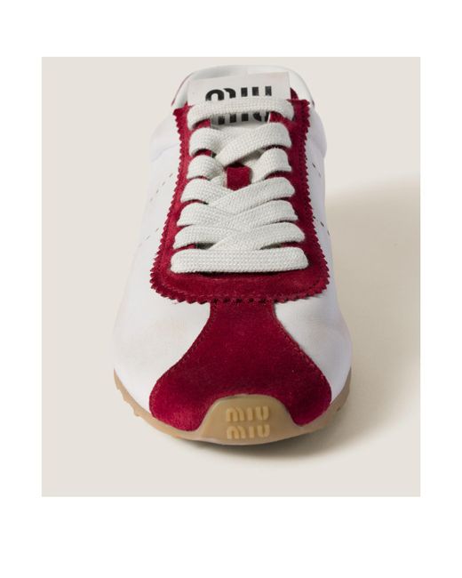 Miu Miu Pink Plume Nappa Leather And Suede Sneakers