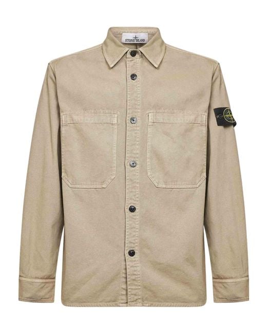 Stone Island Natural Logo Patch Buttoned Shirt Jacket for men