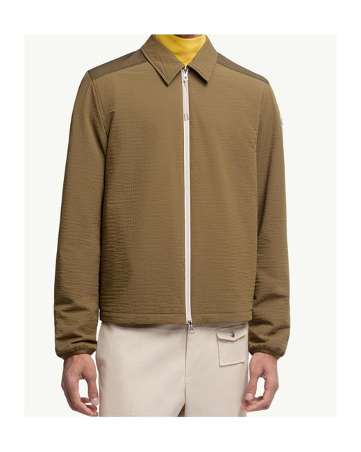 Moncler Green Logo Patch Zip-Up Shirt for men