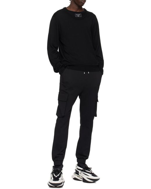 Balmain Black Logo Patch Double-Collar Knit Sweater for men
