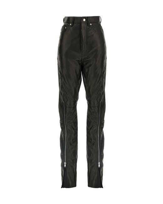 Rick Owens Black Bolan Banana Zip-Detail High-Waisted Leather Trousers