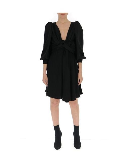 Céline Black Acetic Acid And Viscose Fiber Knit Dress With Long Sleeves