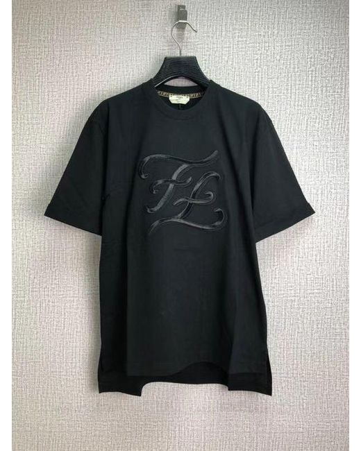 Fendi Black Ff Embroidered Side Split T-Shirt