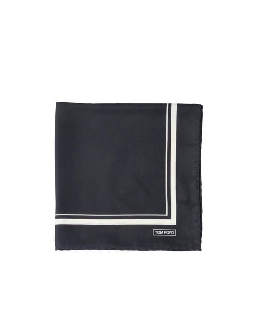 Tom Ford Black Tonal Frame Pocket Square Scarf for men