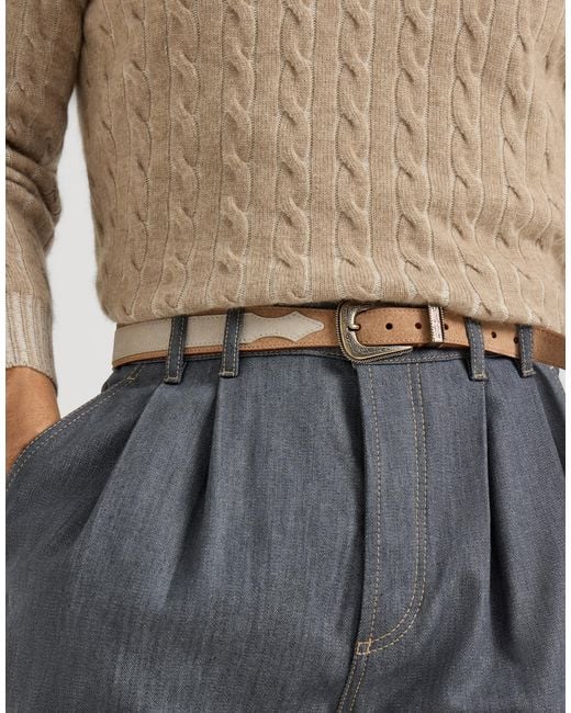 Brunello Cucinelli White Two-Tone Detailed Buckle Belt for men