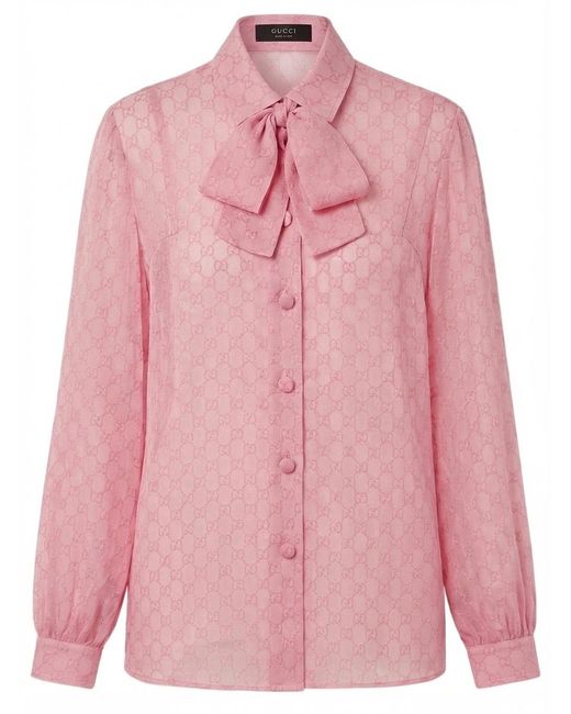 Gucci Pink Printed Silk Chiffon Shirt