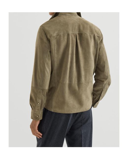 Brunello Cucinelli Green Suede Overshirt for men