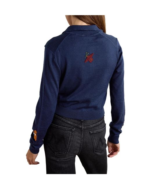 Mother Blue Bead-Embellished Wool Cardigan