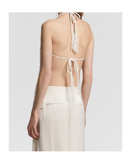 Peserico Natural Tassel Detailed Halter Knitted Top