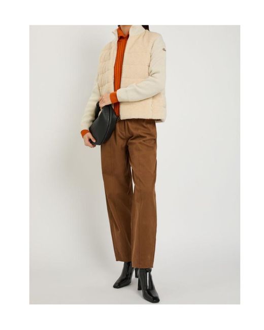 Moncler Natural Quilted Wool And Teddy Cardigan