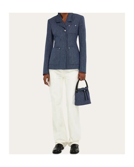 Ferragamo Blue Mini Ribbon Bucket Bag