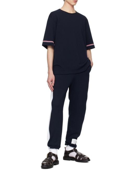 Thom Browne Black Rwb-Stripe Crewneck T-Shirt for men