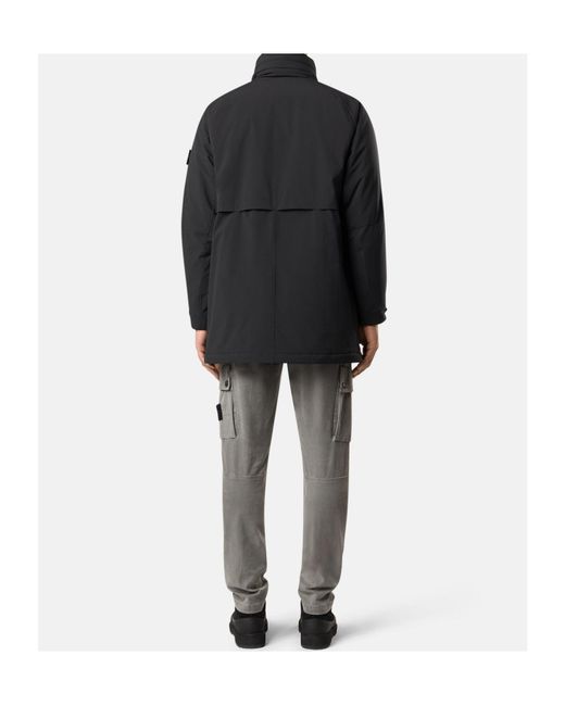 Stone Island Black Long Padded Coat for men