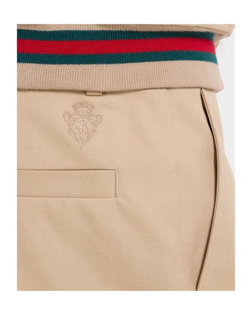 Gucci Natural Cotton Twill Pants With Embroidery for men